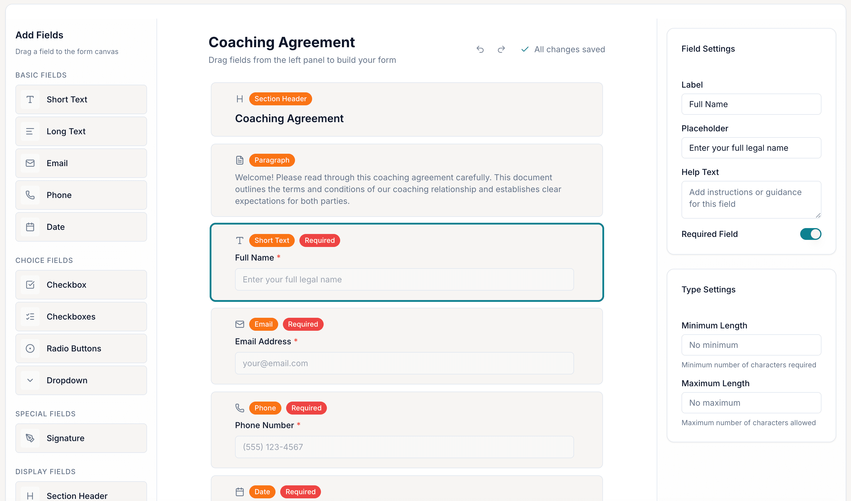 IntakeEase form builder — light mode